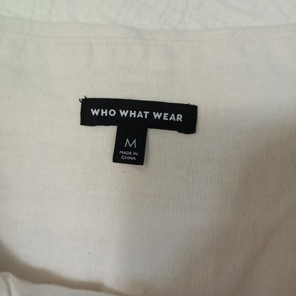 Who What Wear Midi Dress Womens White Linen Blend Ruched Back & Bow Detail Sz M - Picture 3 of 15